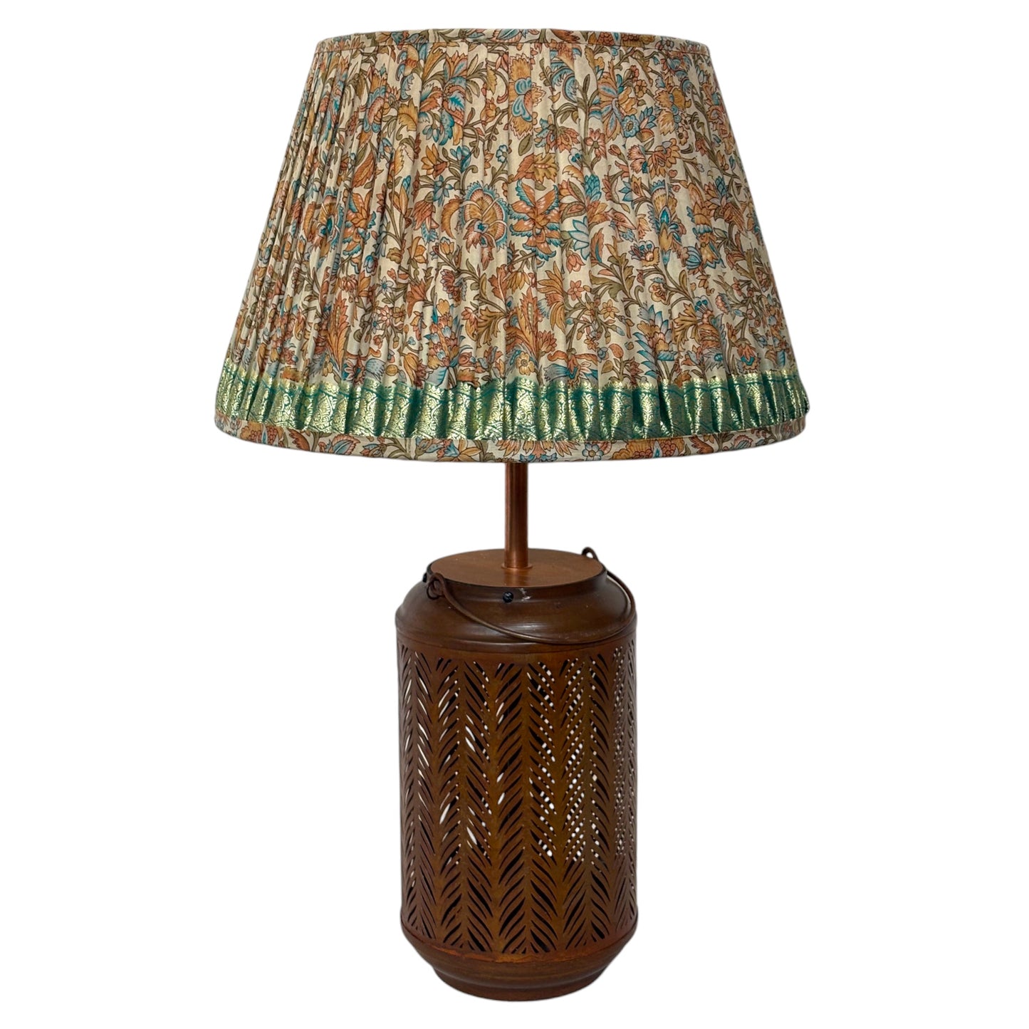 PEach and aqua silk sari lampshade