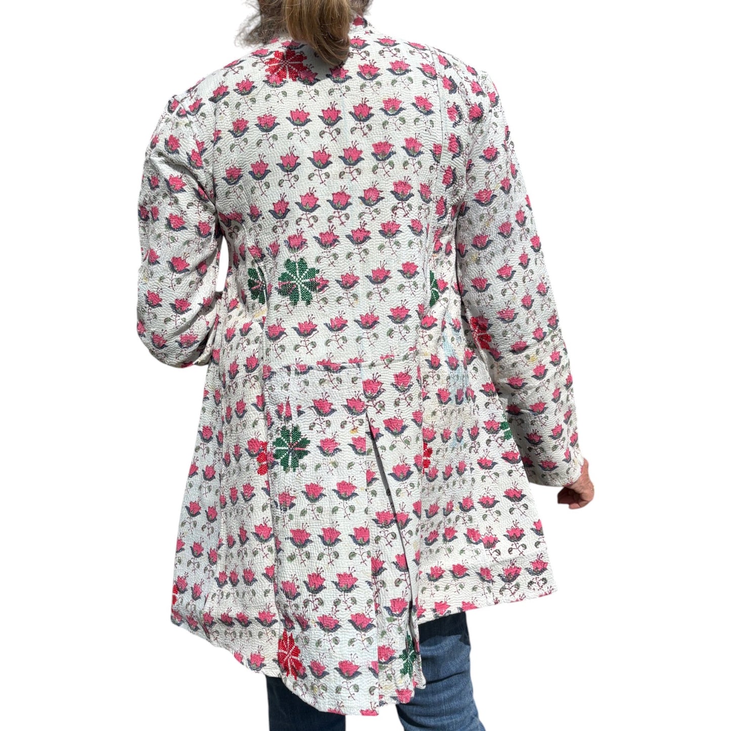 Back of block print kantha coat