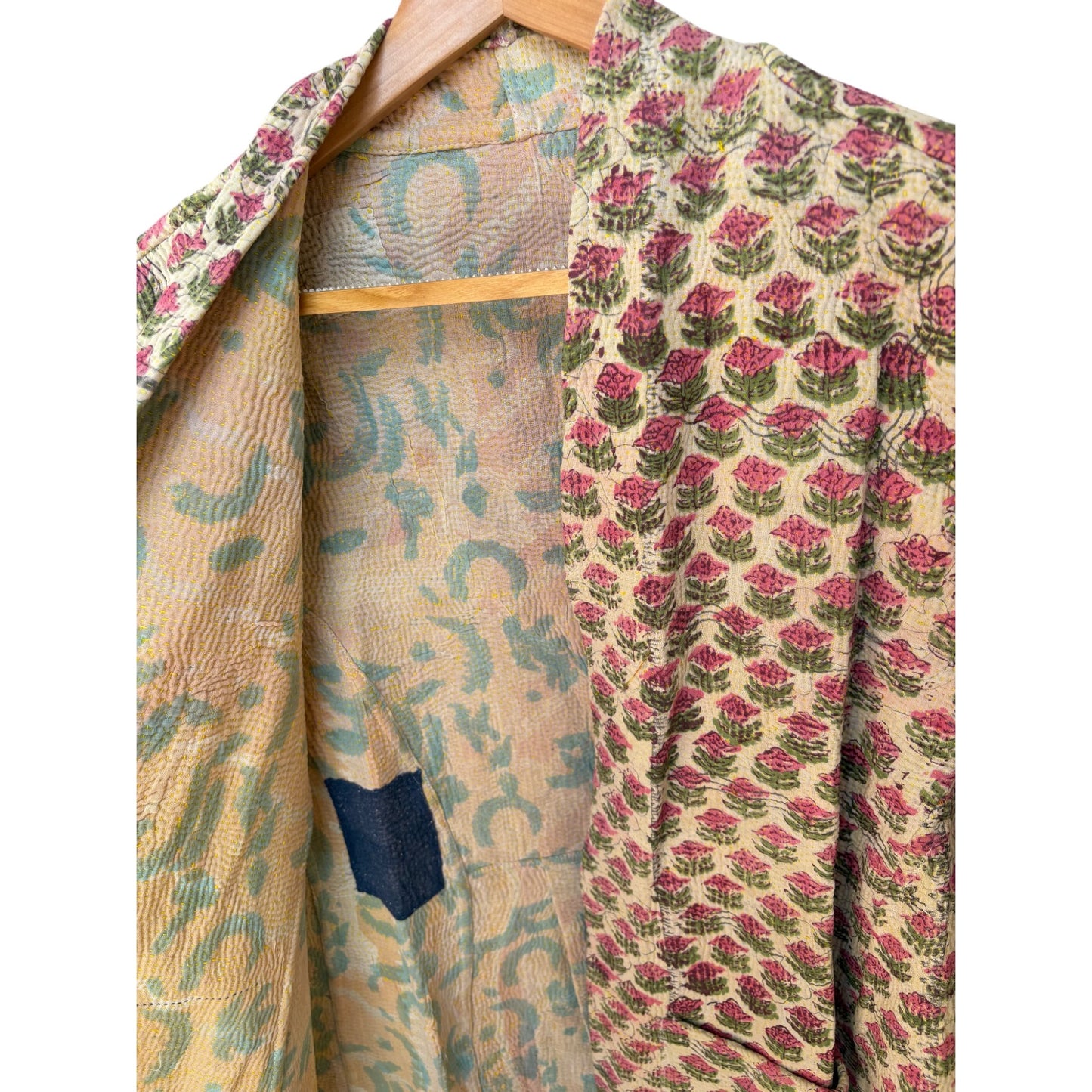 Block print flower kantha coat
