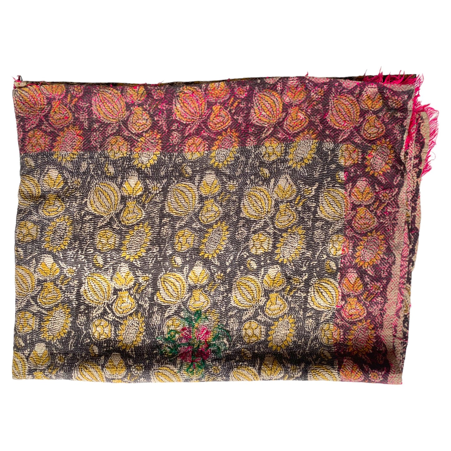 khaki pink block print kantha reverse
