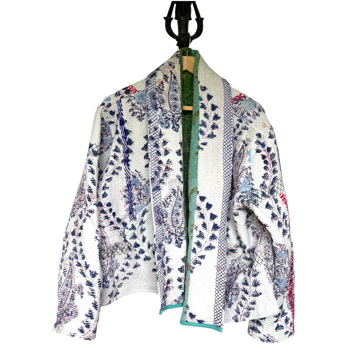 Block print blue kantha coat