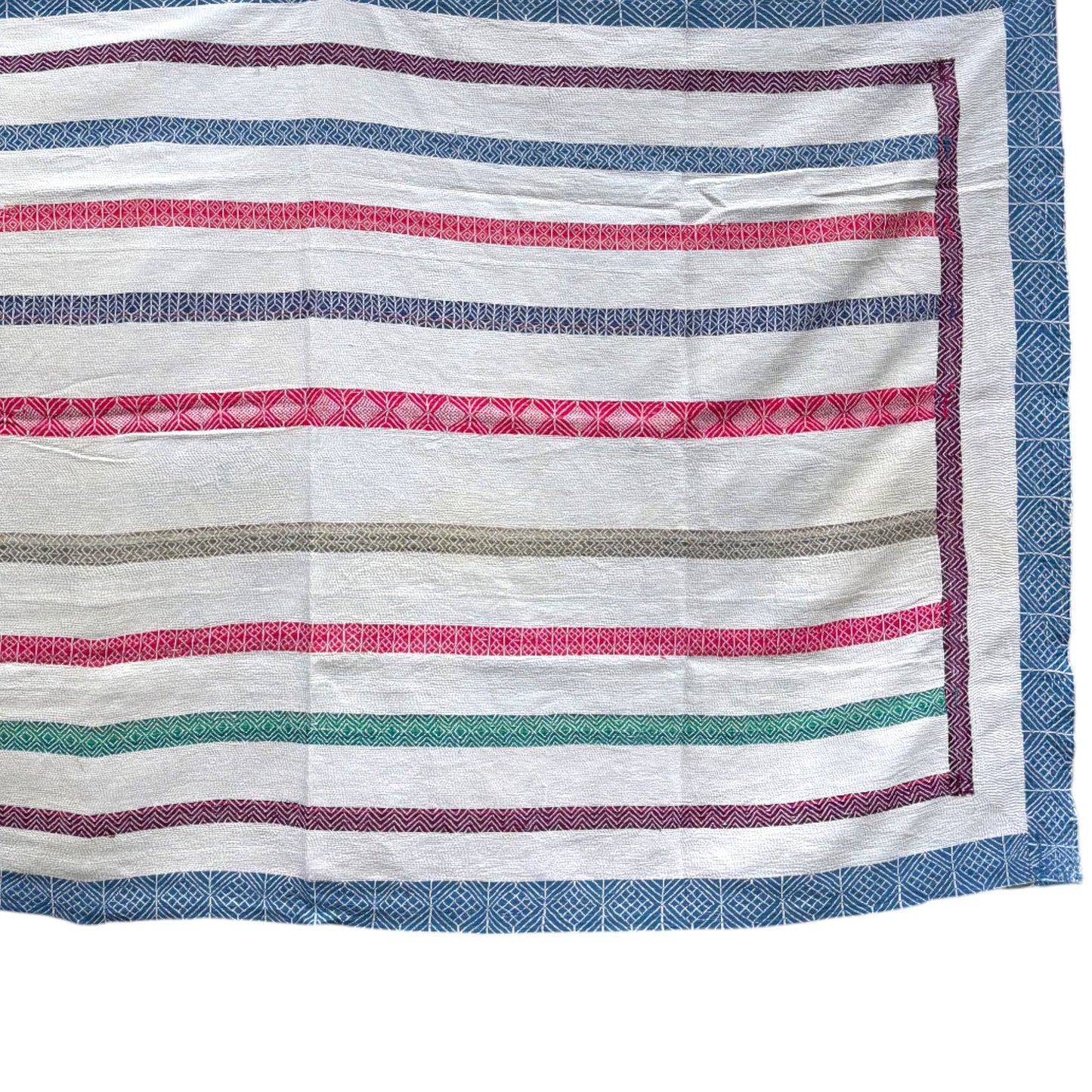 Nakshi blue stripe kantha quilt