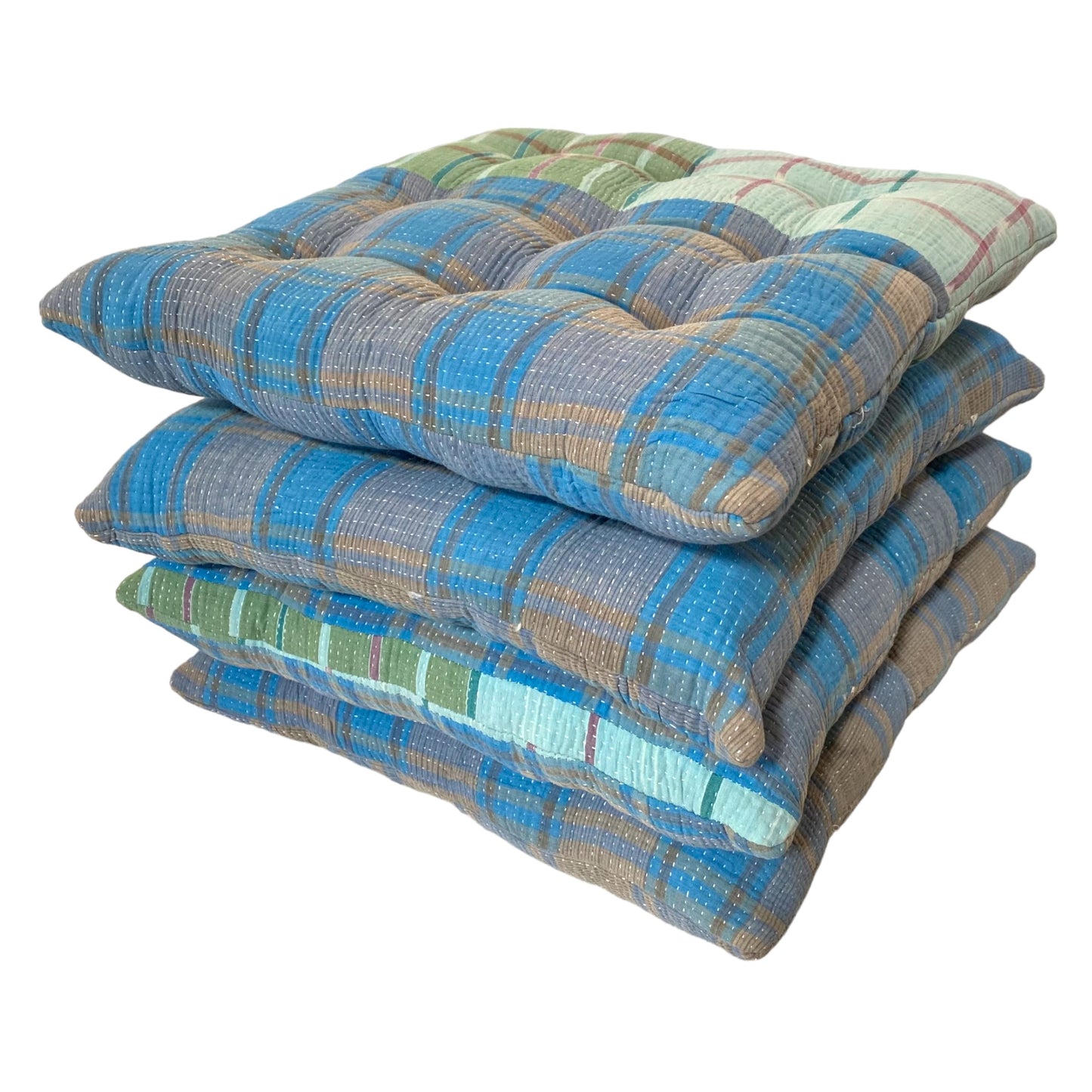 Blue check kantha cushions