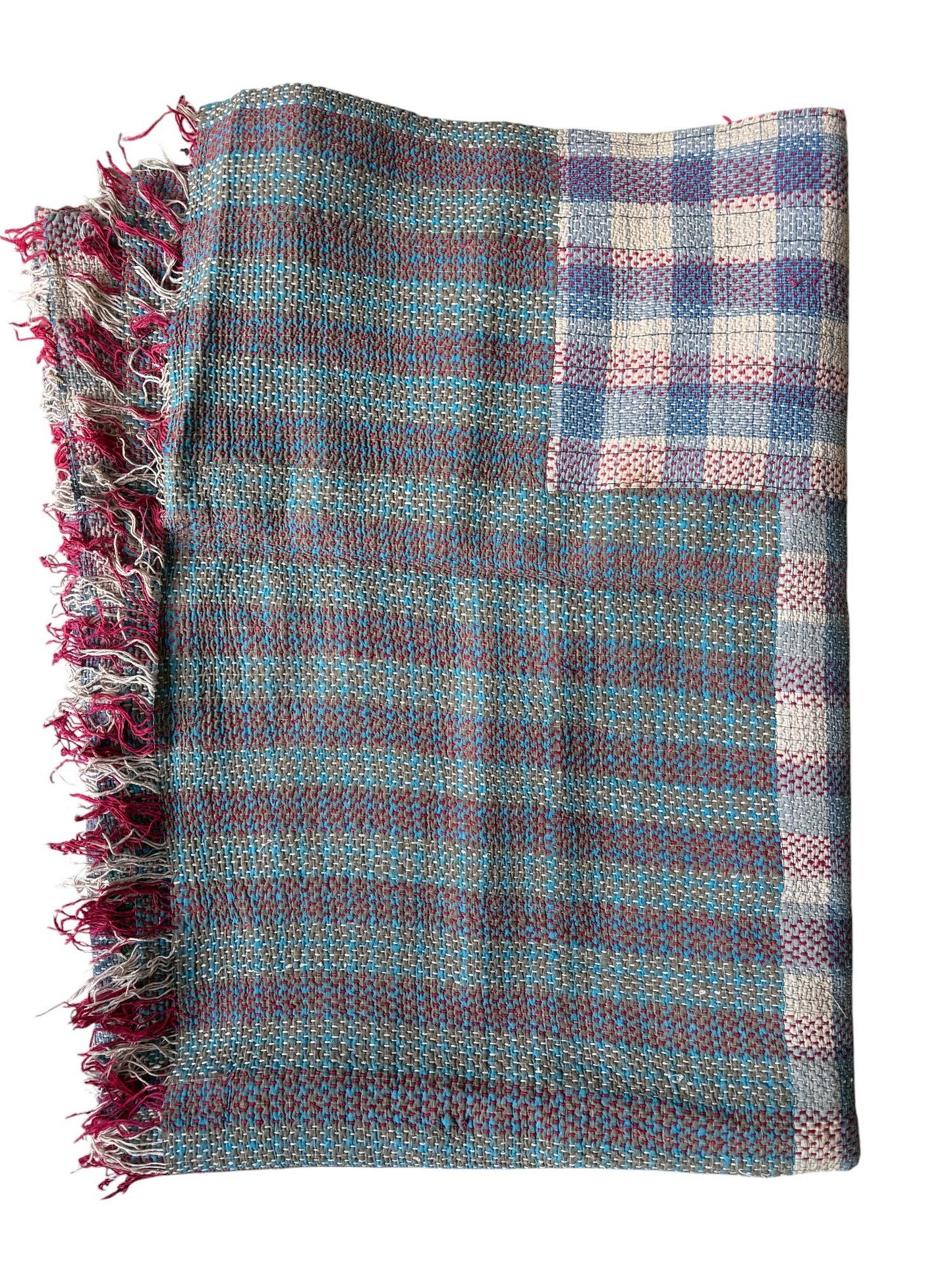 Kantha rug blue check
