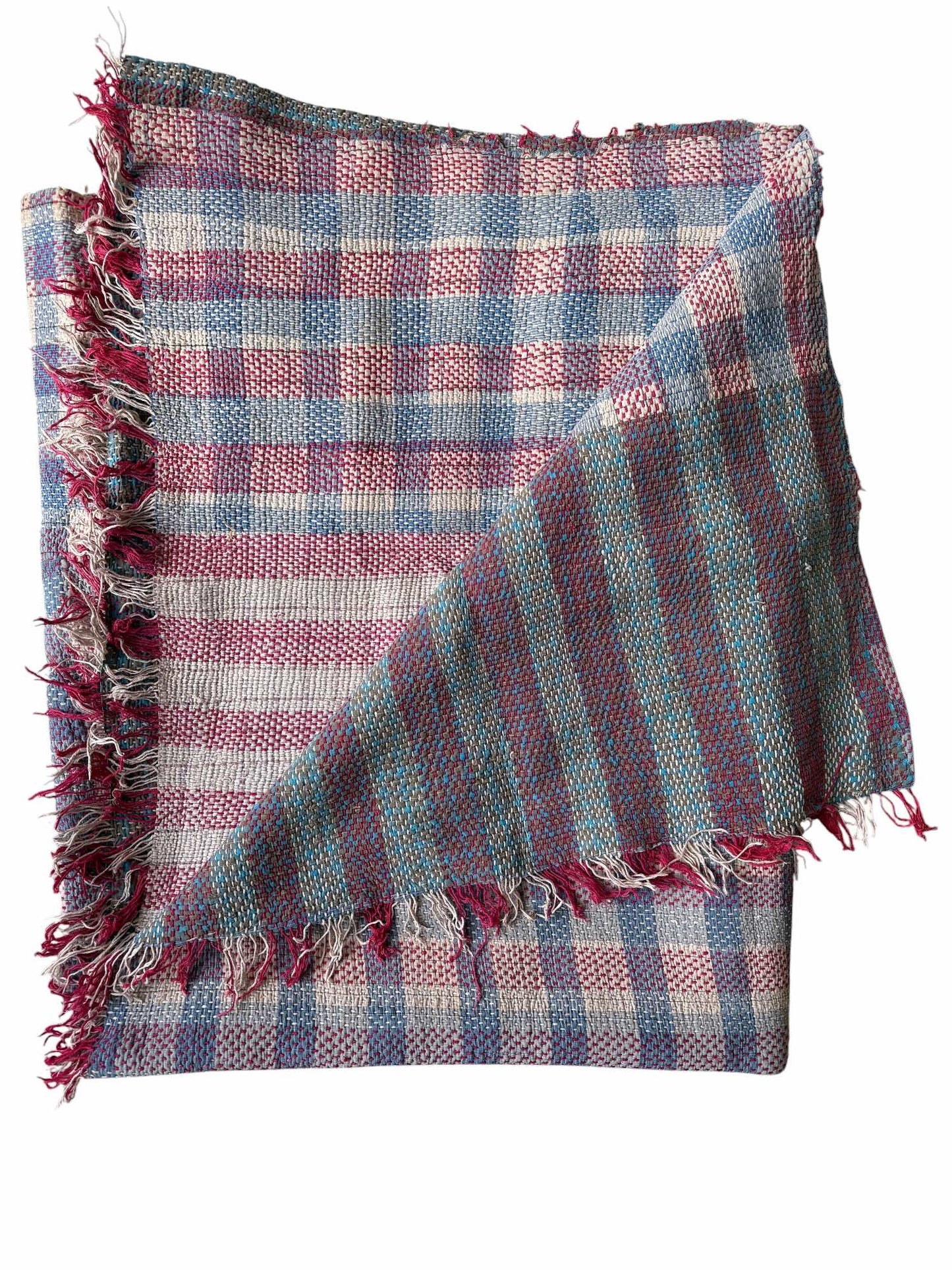Blue check kantha rug