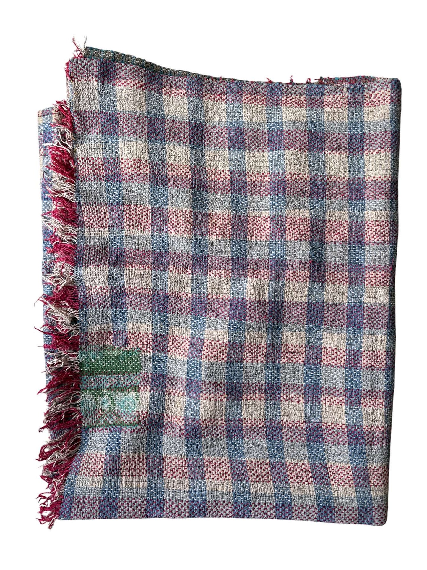 Blue check kantha rug