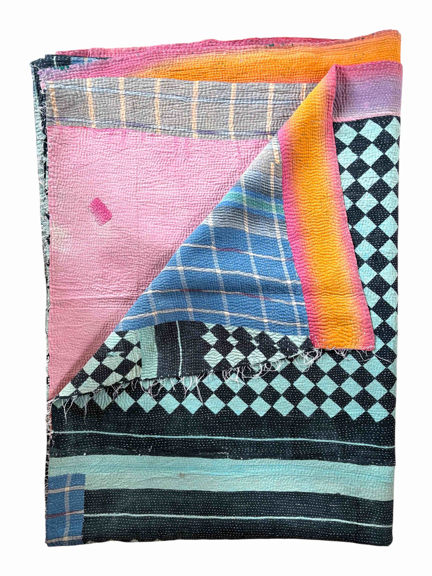 chequerboard kantha quilt