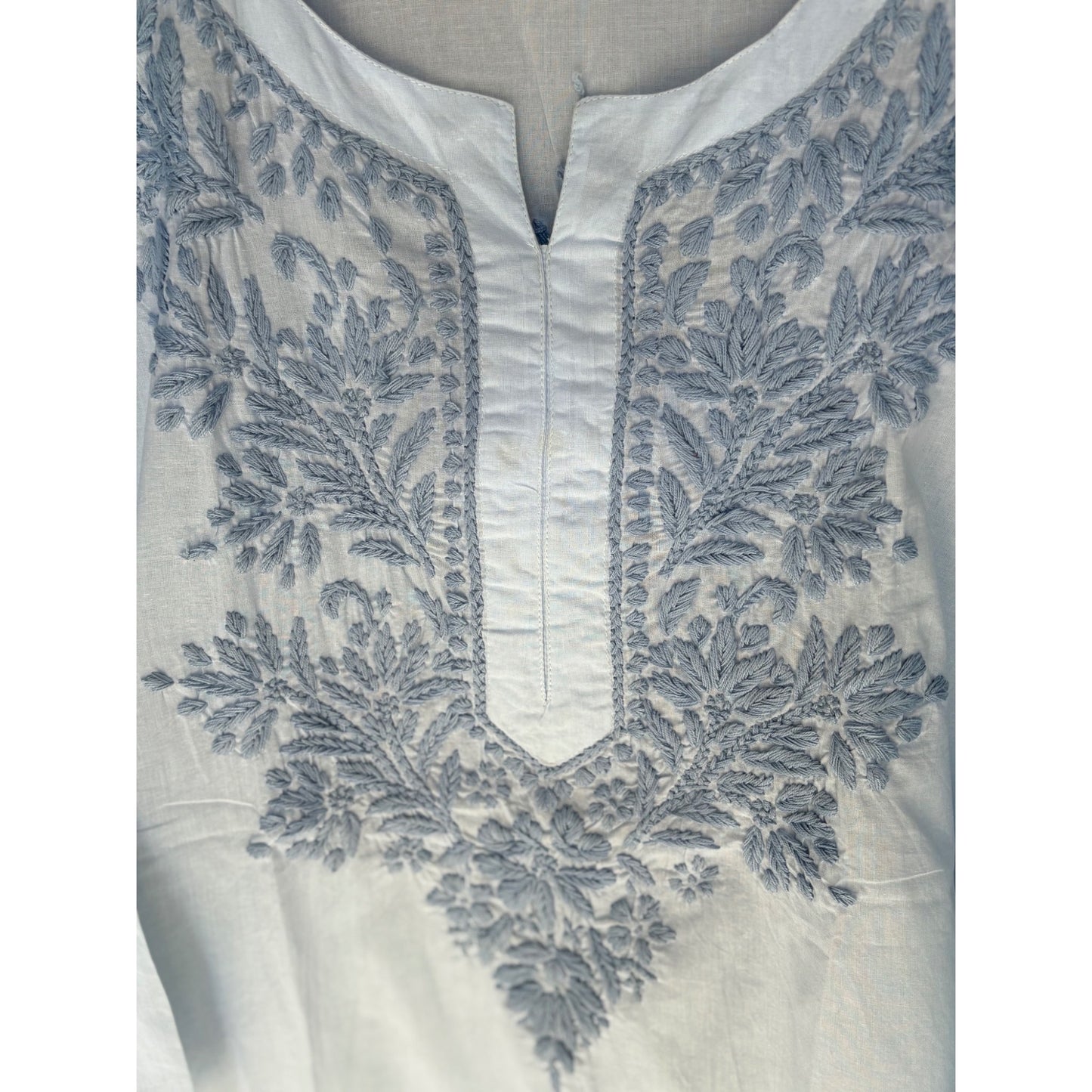 Blue cotton kurta close up