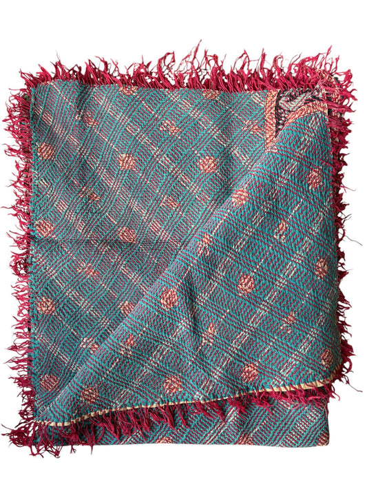 Blue and pink kantha rug