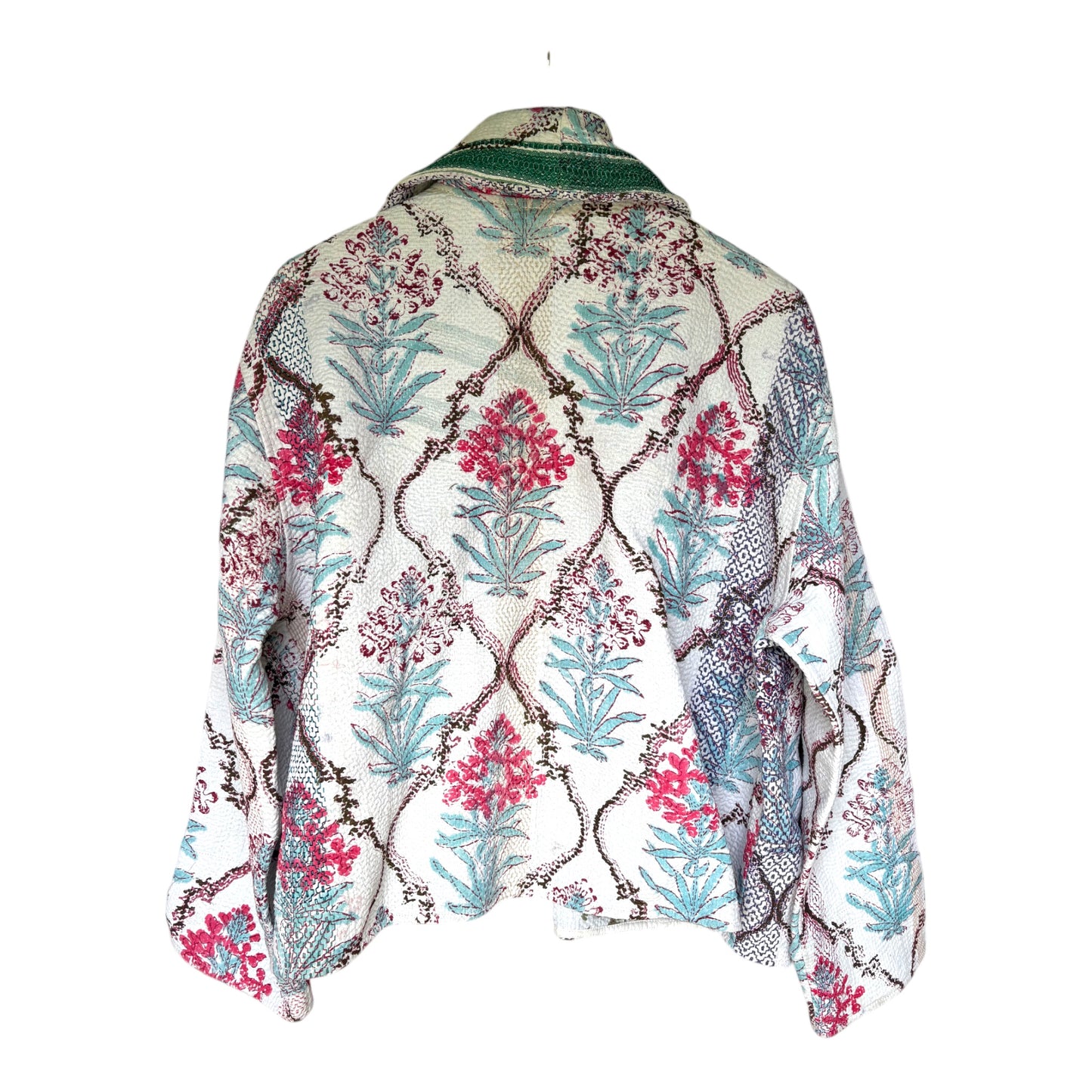 short kantha coat back blue and pink moghul