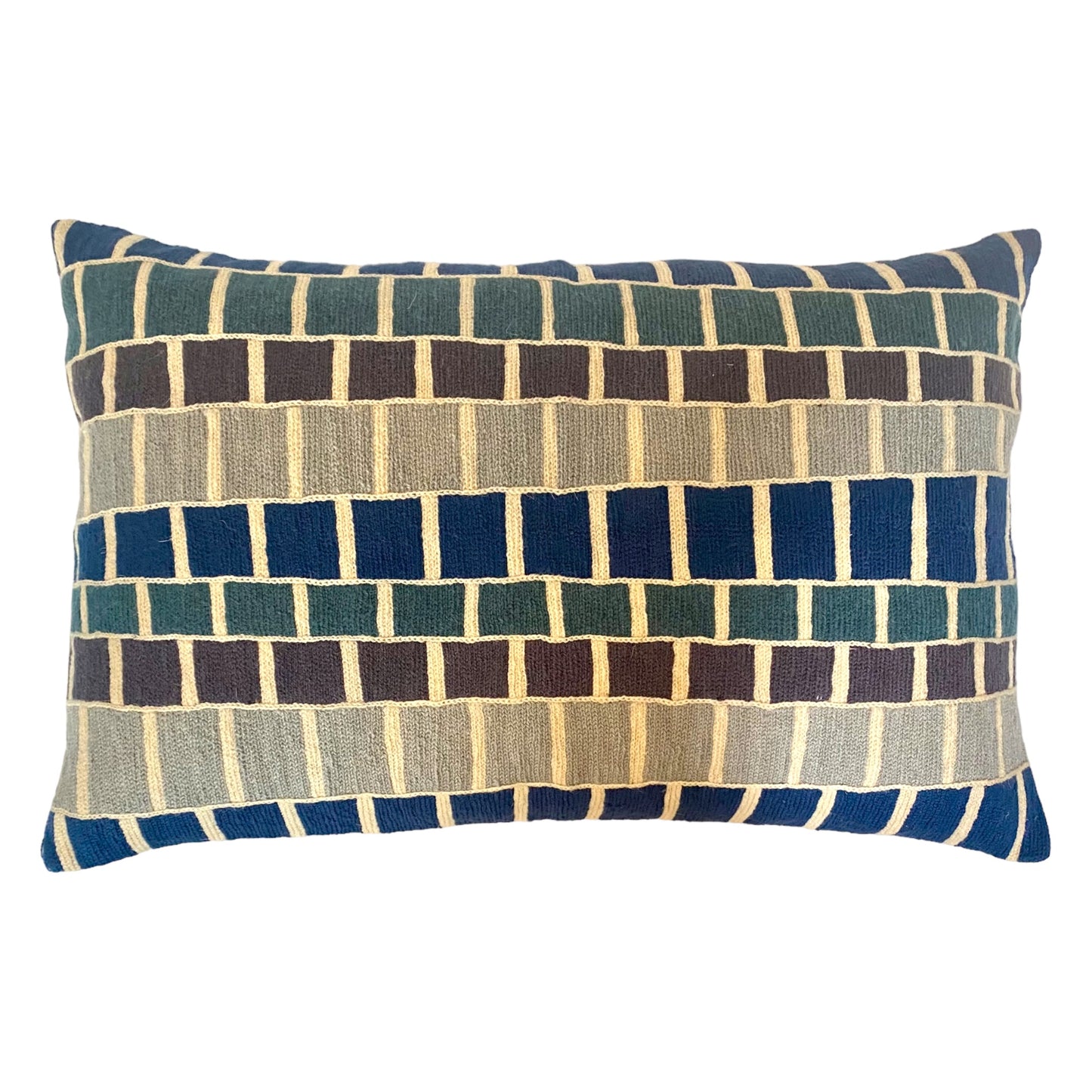 Blues brick Kashmiri crewel cushion