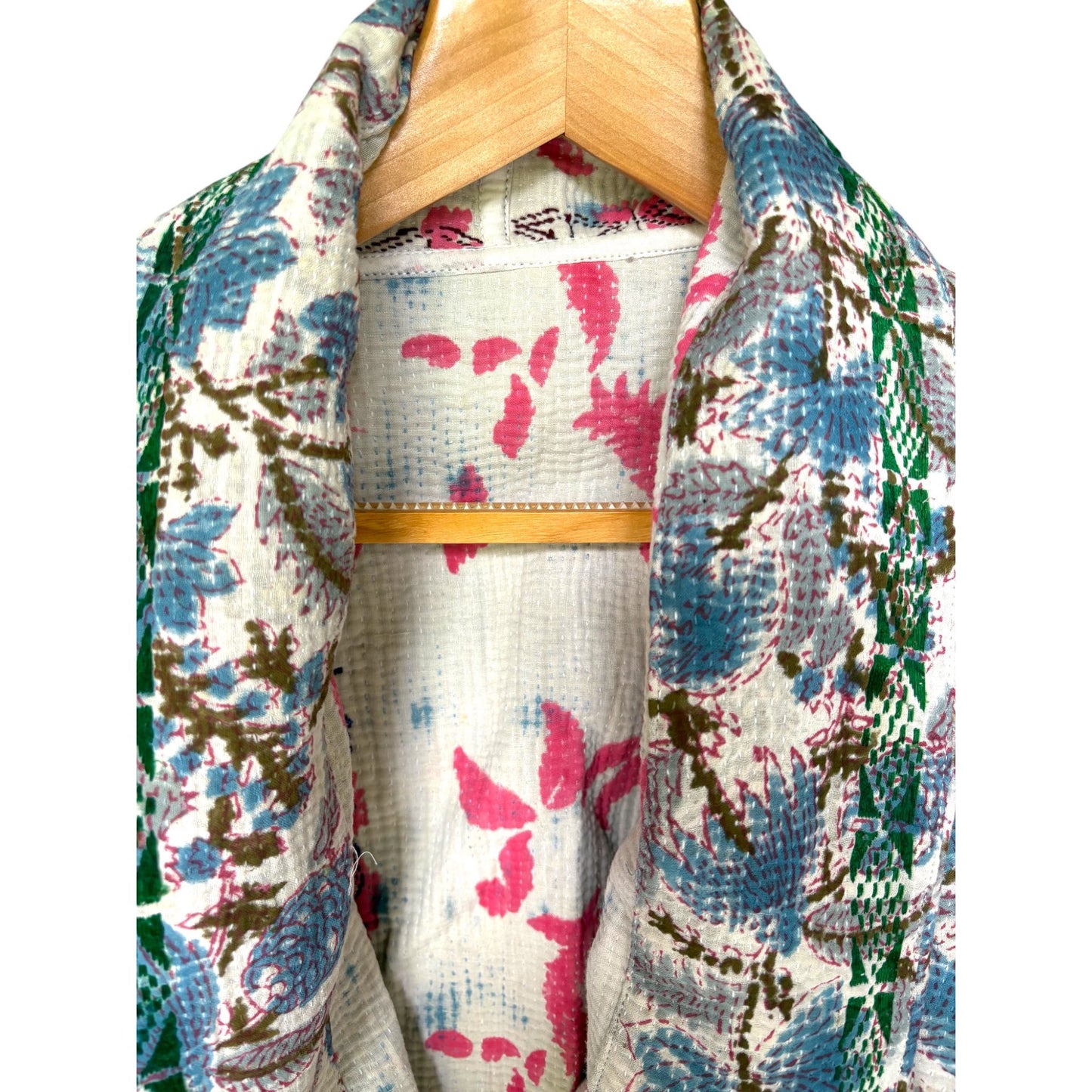 bright blue kantha coat