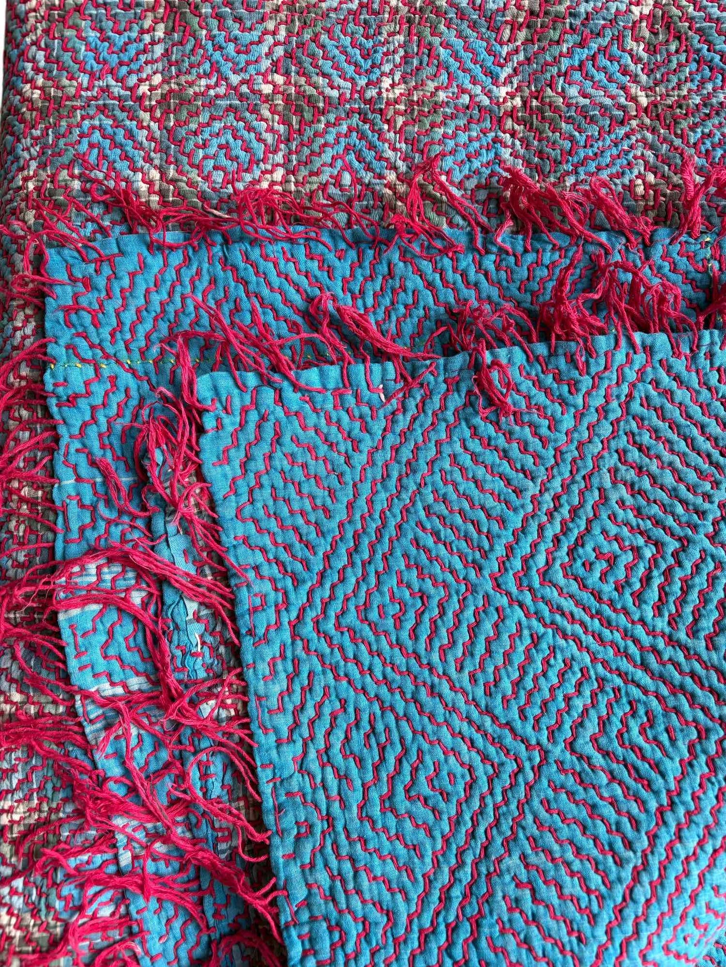 bright blue kantha rug