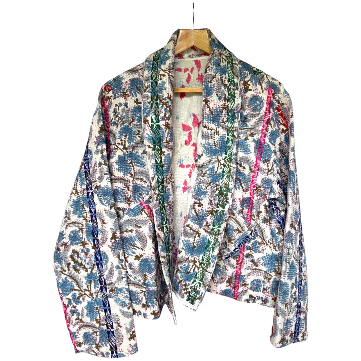 Bright blue kantha coat