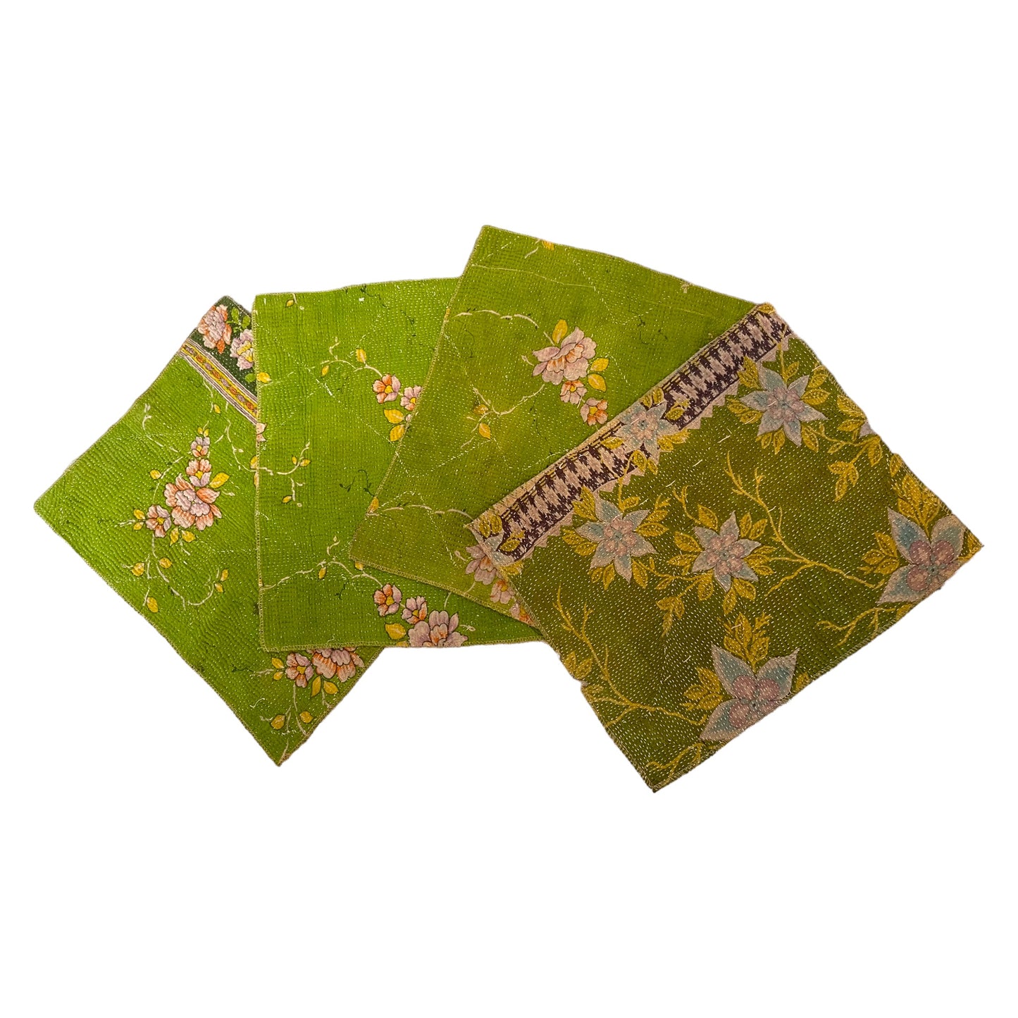 Bright green kantha placemat reverse