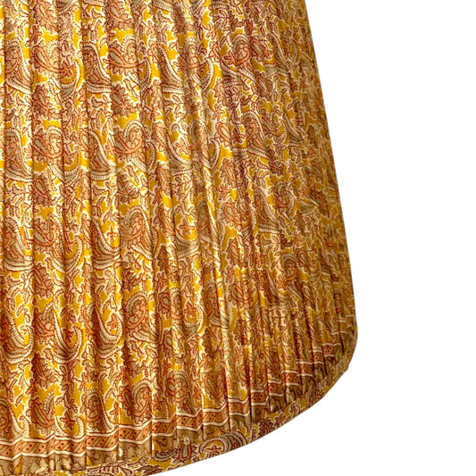 close up of vintage sari lampshade in Indian yellow