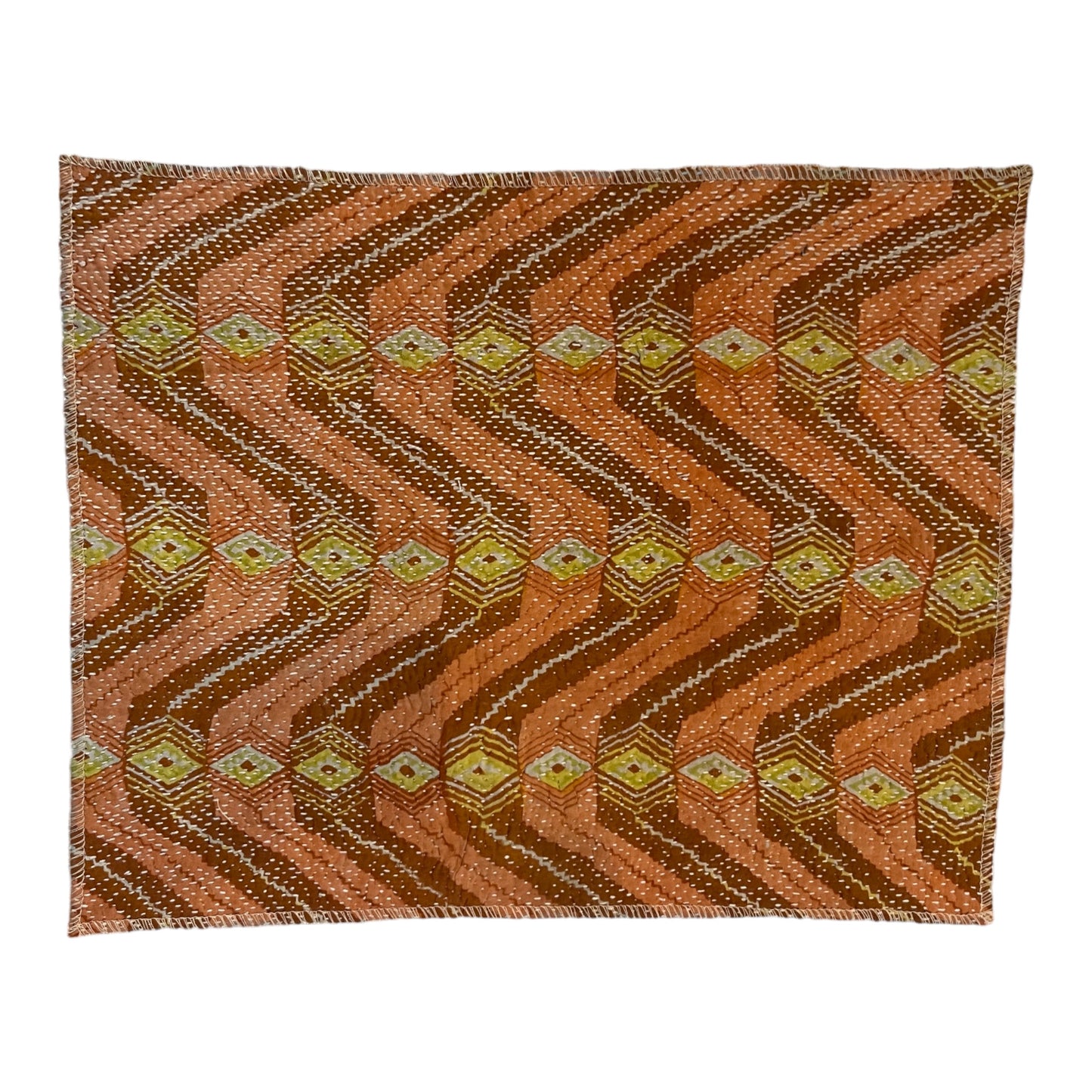 Coral and ochre kantha placemat