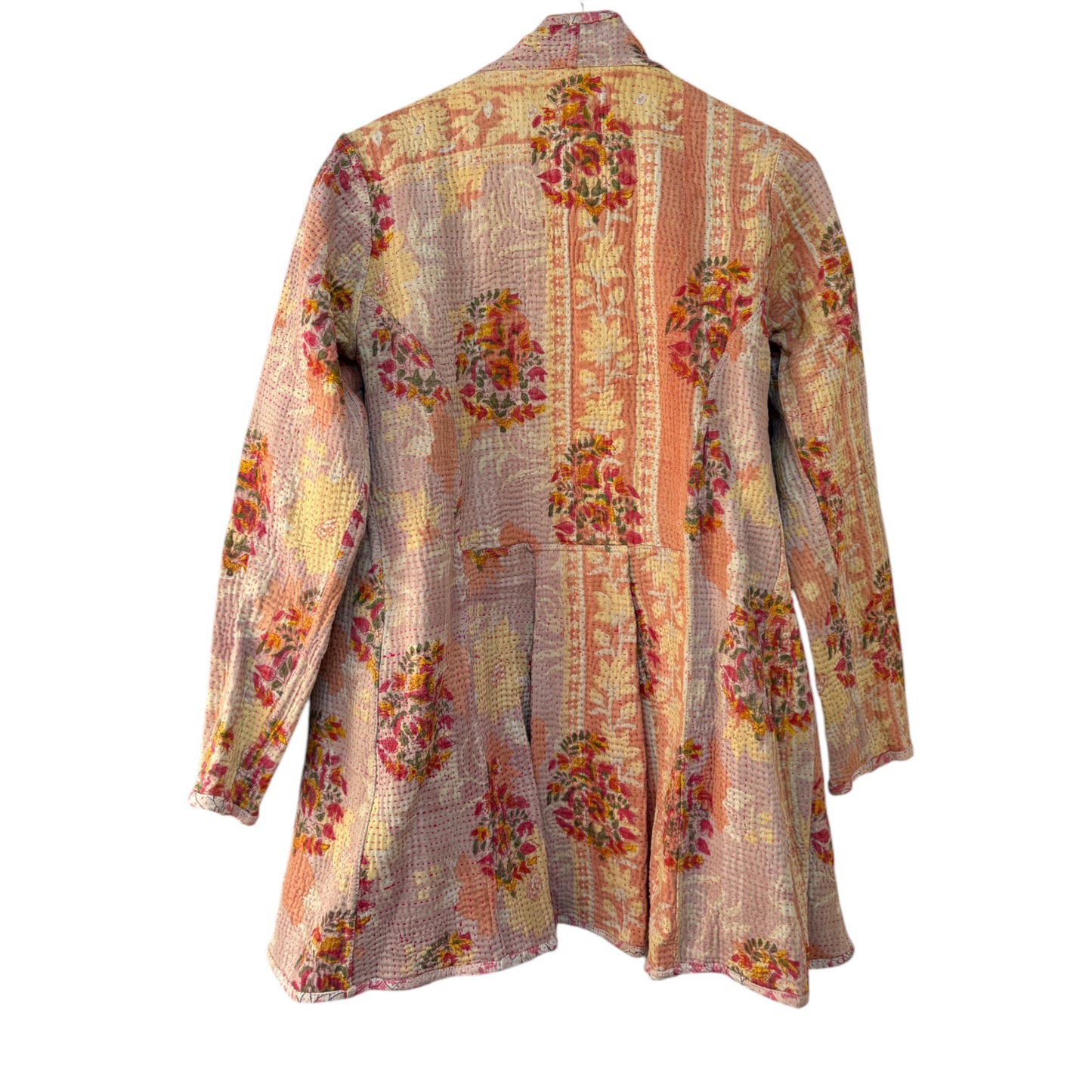 Back of coral and pink kantha coat