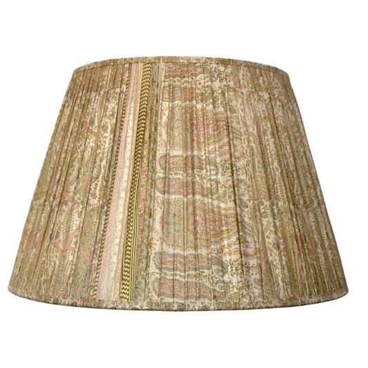 Cream and pink paisley vintage silk sari lampshade with pallu