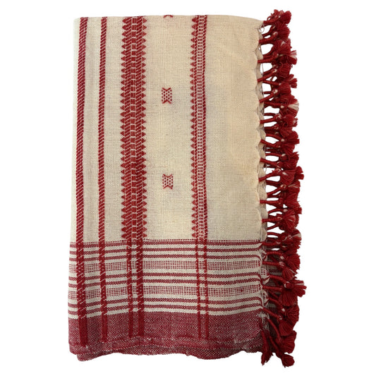 Cream and red woollen throw