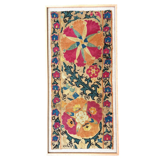 Vintage framed uzbek suzani fragment