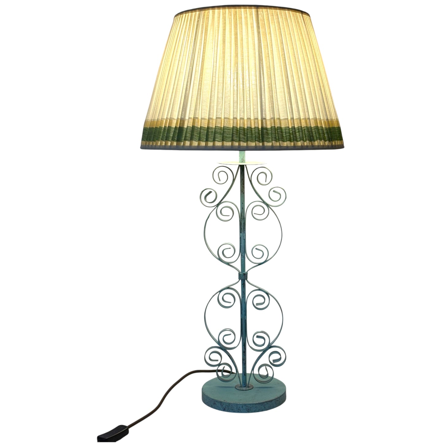 Green and dull gold keralan cotton lampsahde on Manali lamp base