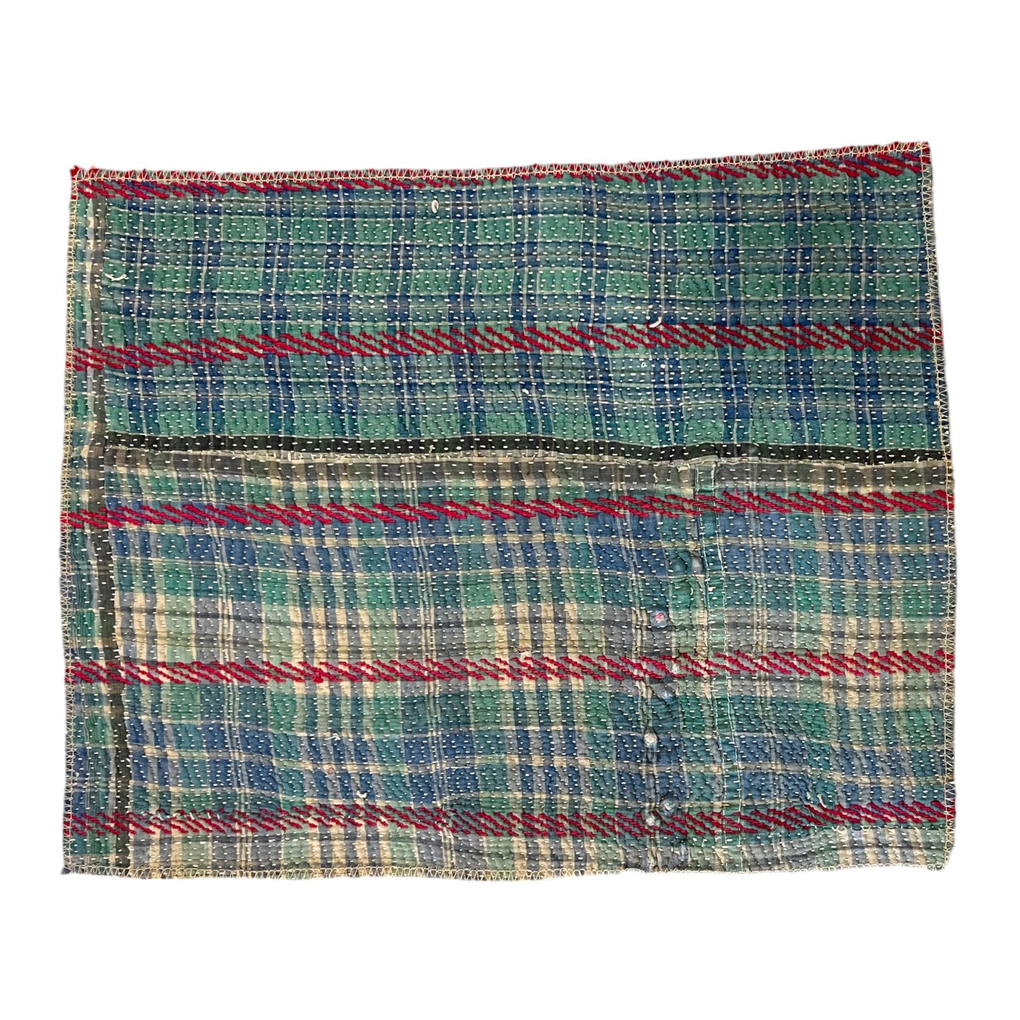 Green floral vintage kantha placemat reverse