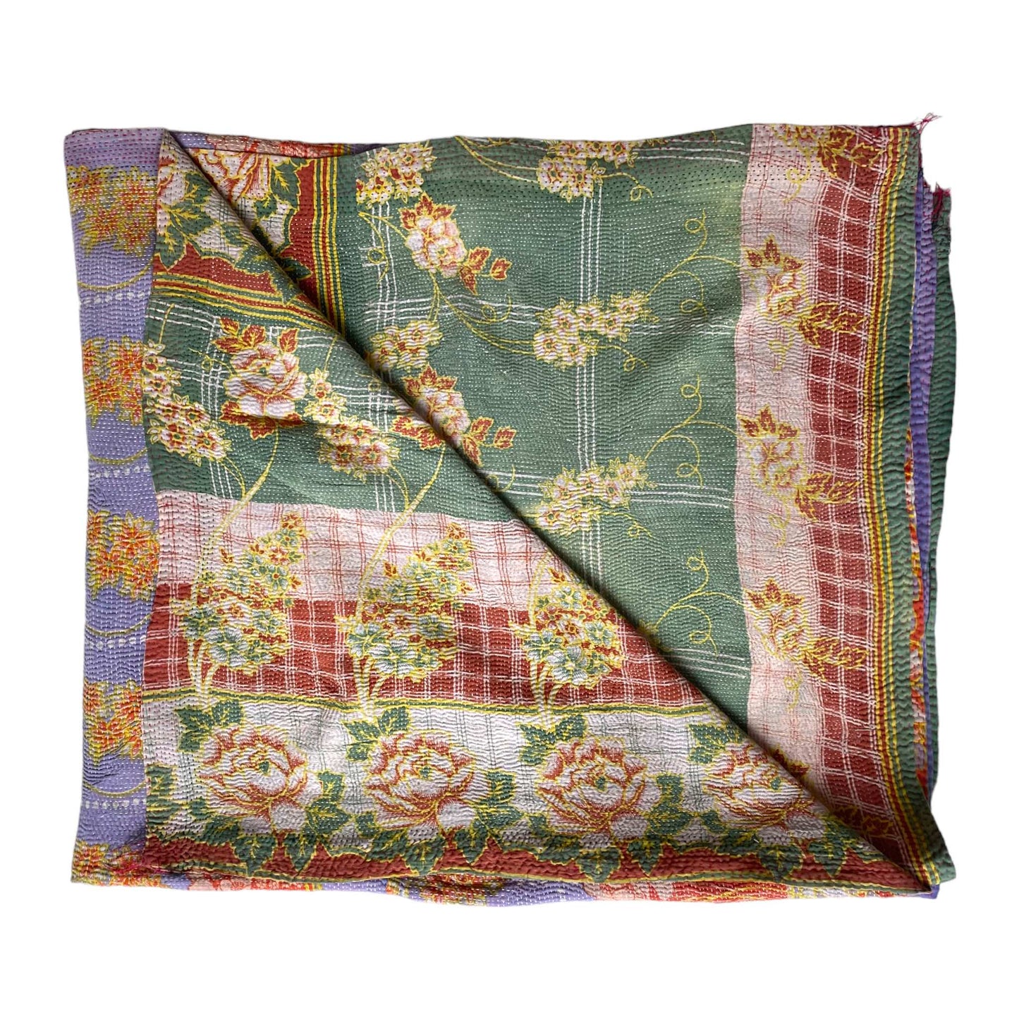 Green and ginger vintage kantha