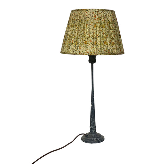 Green and orange silk sari lampshade on patala lamp