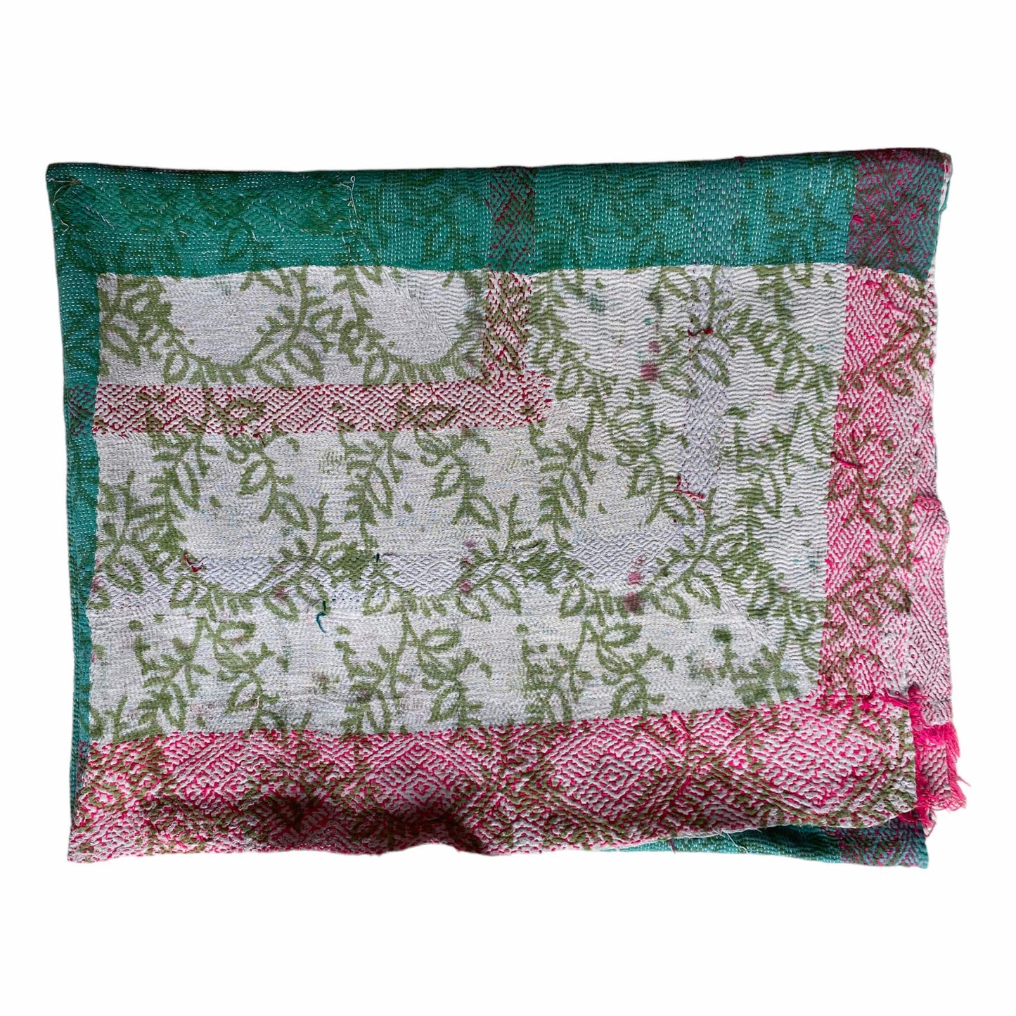 Green and pink block printed kantha