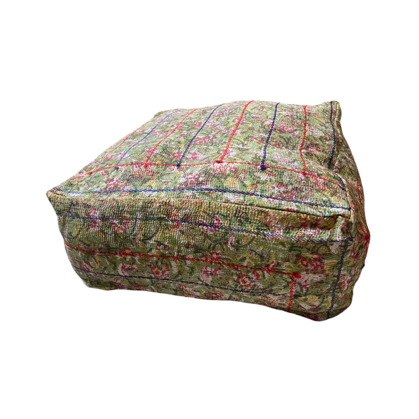 Green pink kantha floor cushion