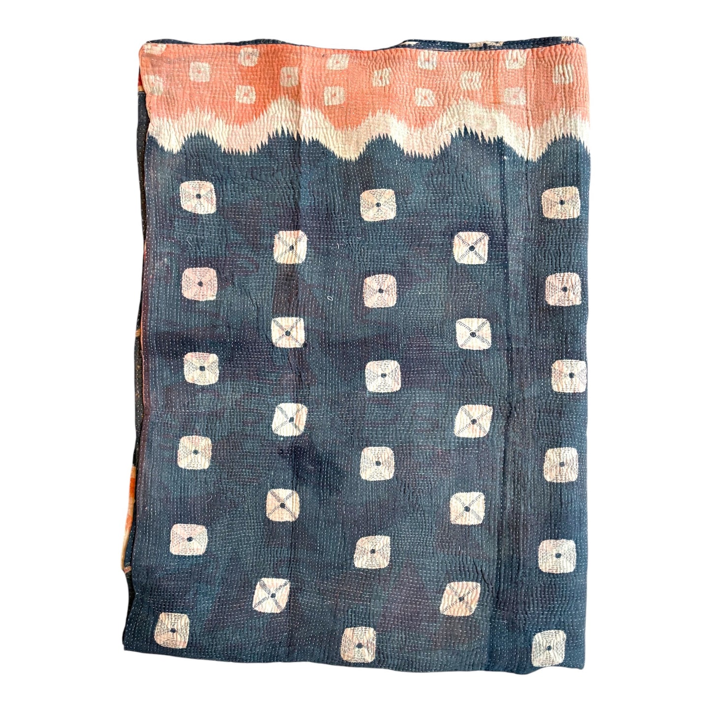 Blue and pink kantha quilt