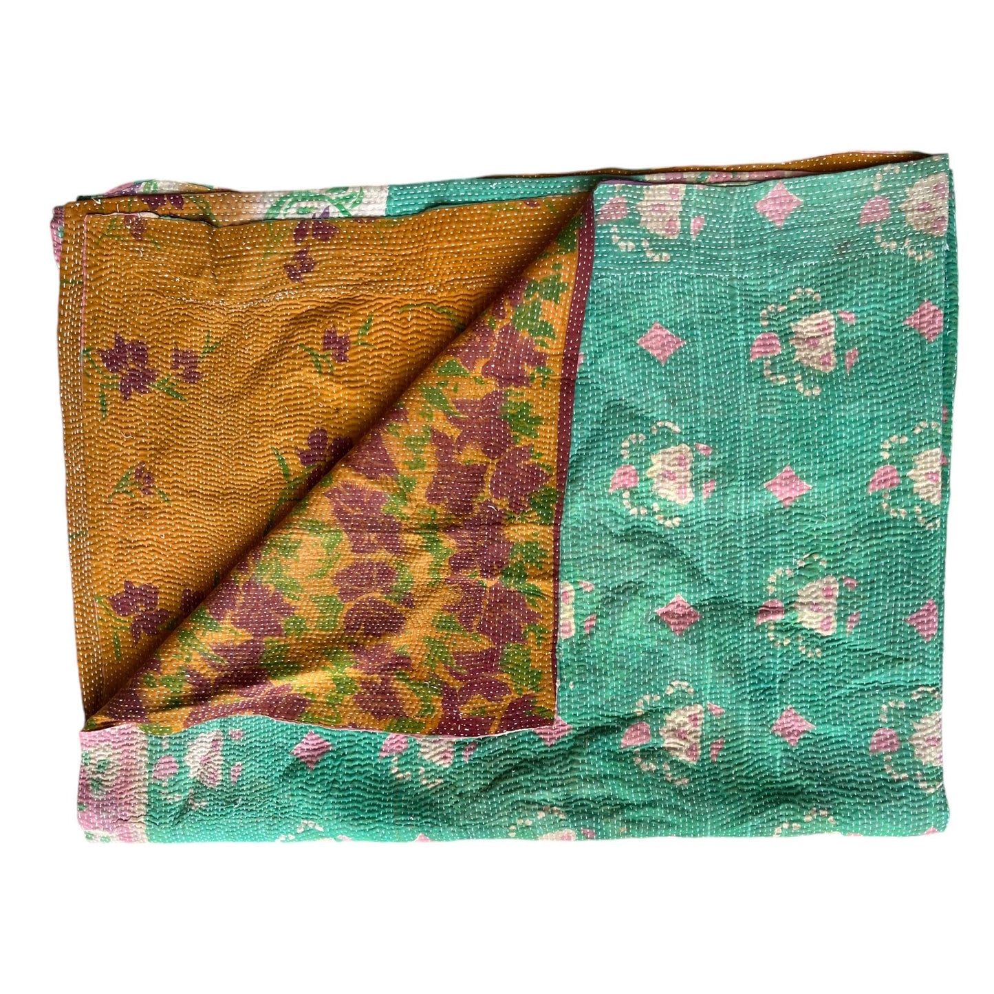Jade pink and amber vintage kantha