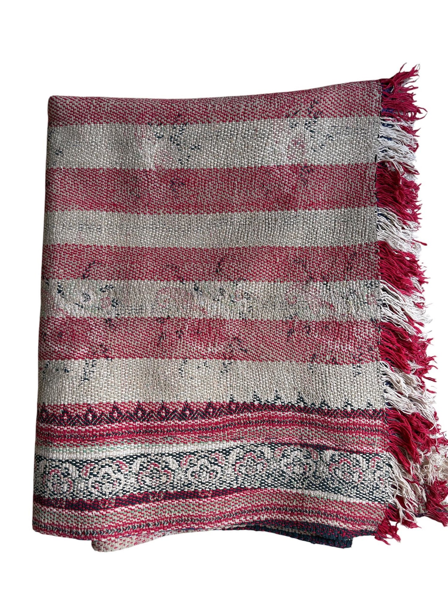 Red stripe kantha rug