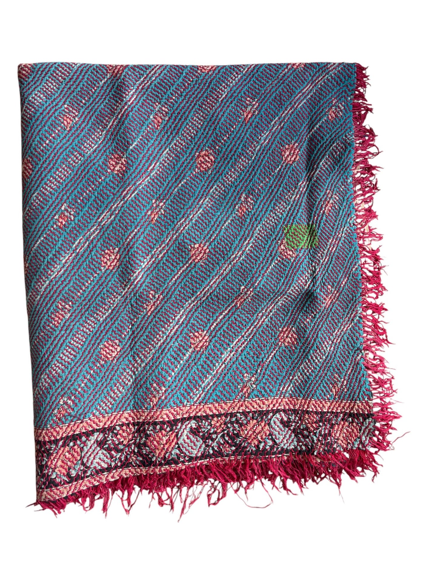 Pink blue kantha rug