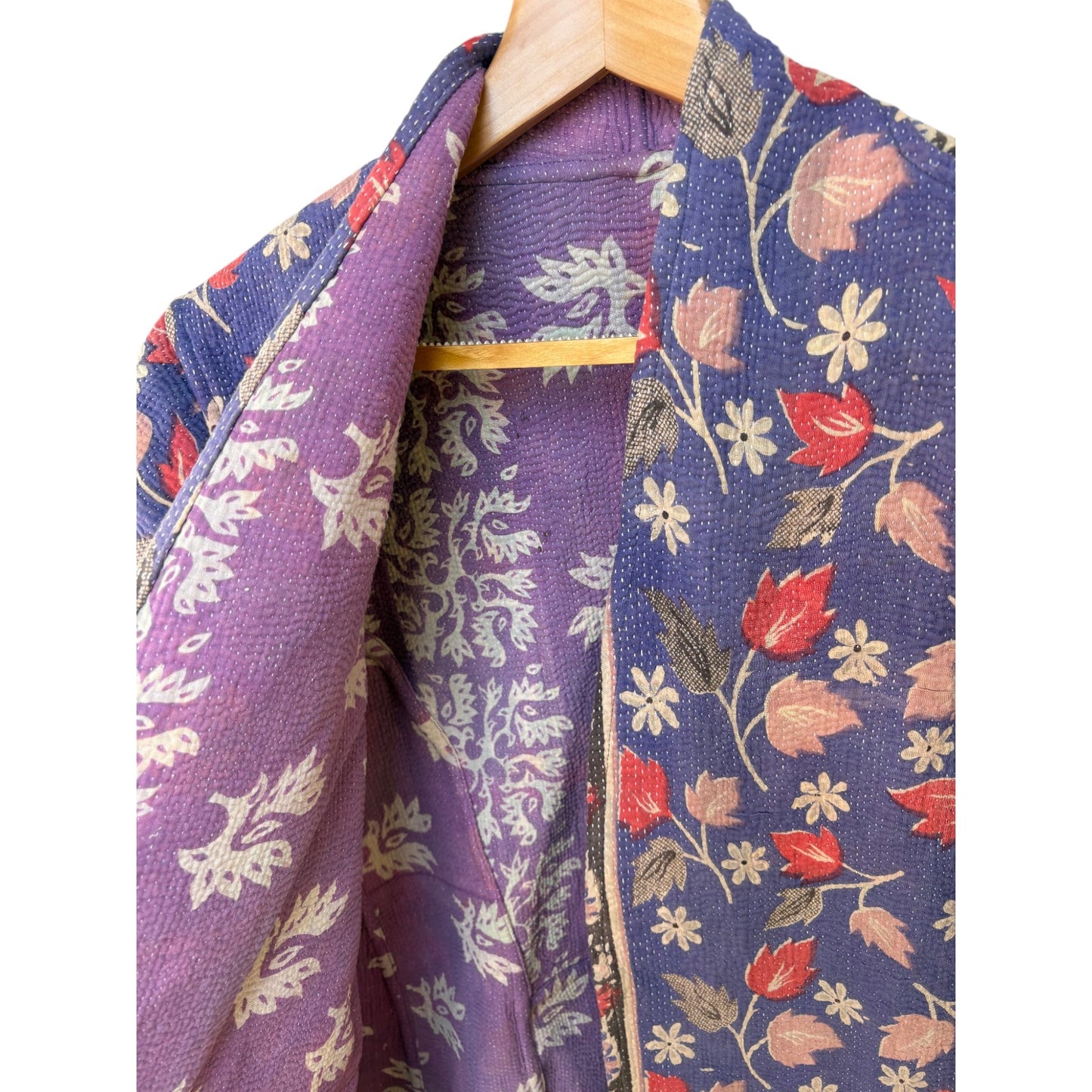 Lavender & Pink Long Kantha Coat