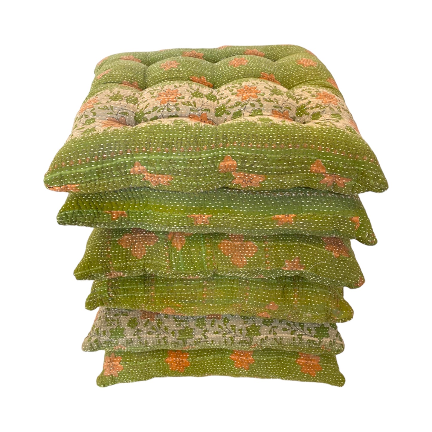Lime Green Kantha seat cushions
