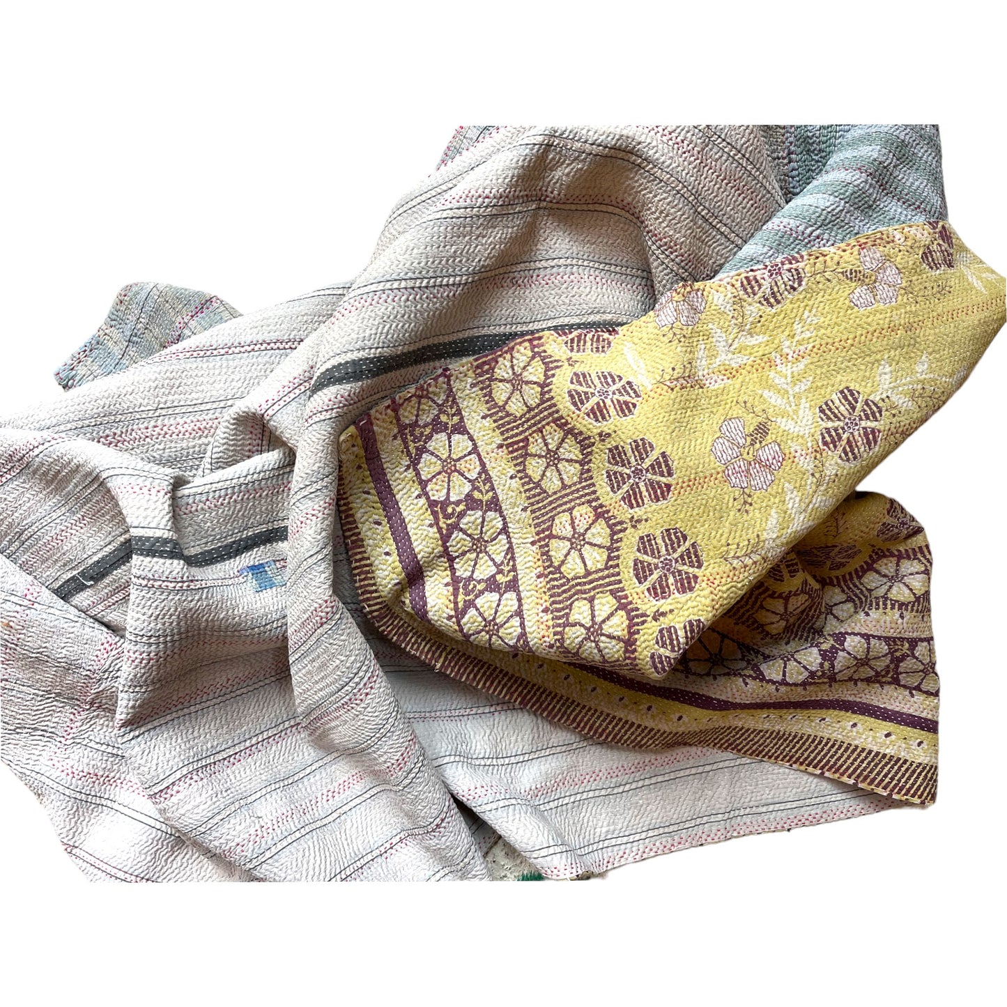 Vintage kantha quilt yellow and magenta