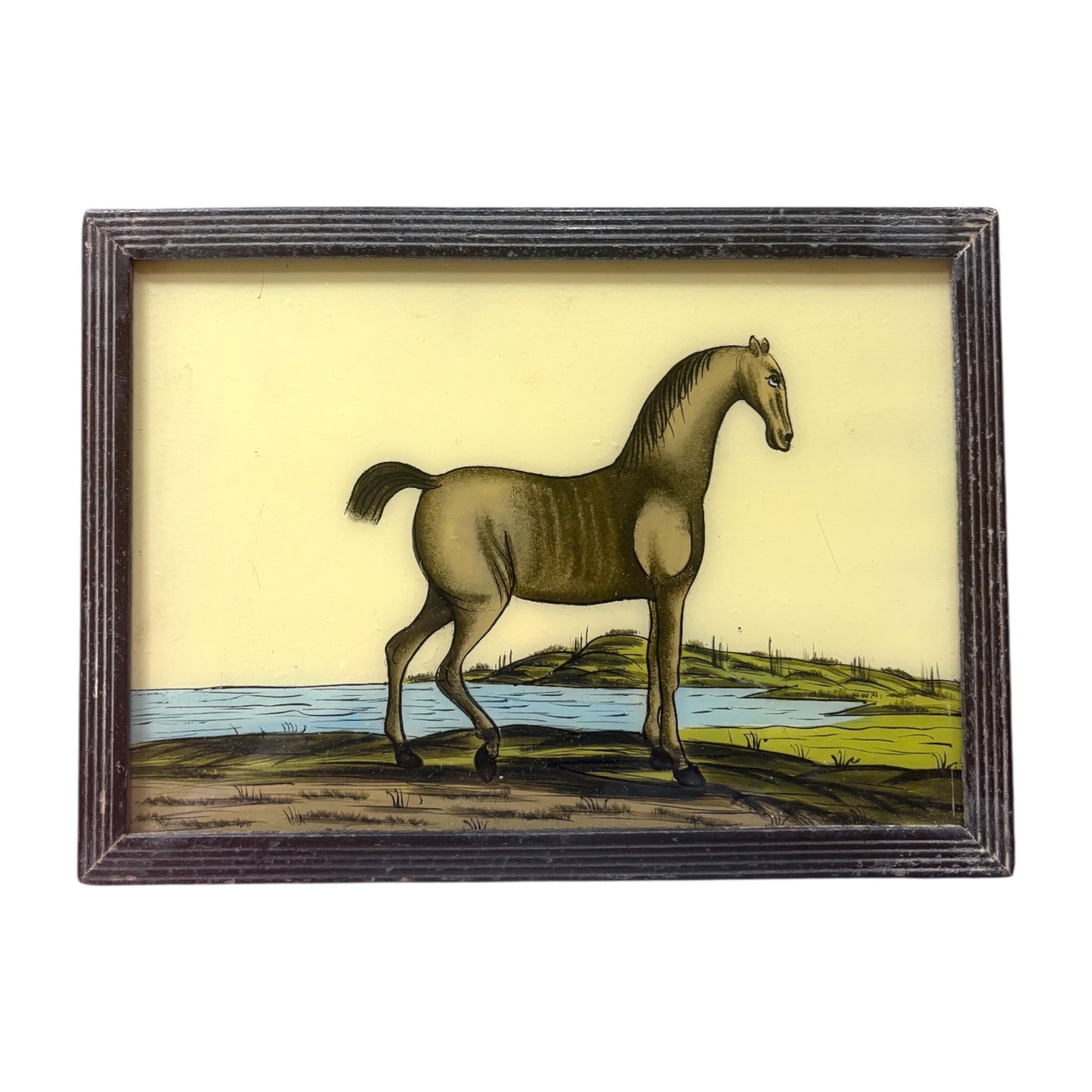 glass painting of a horse in vintage frame