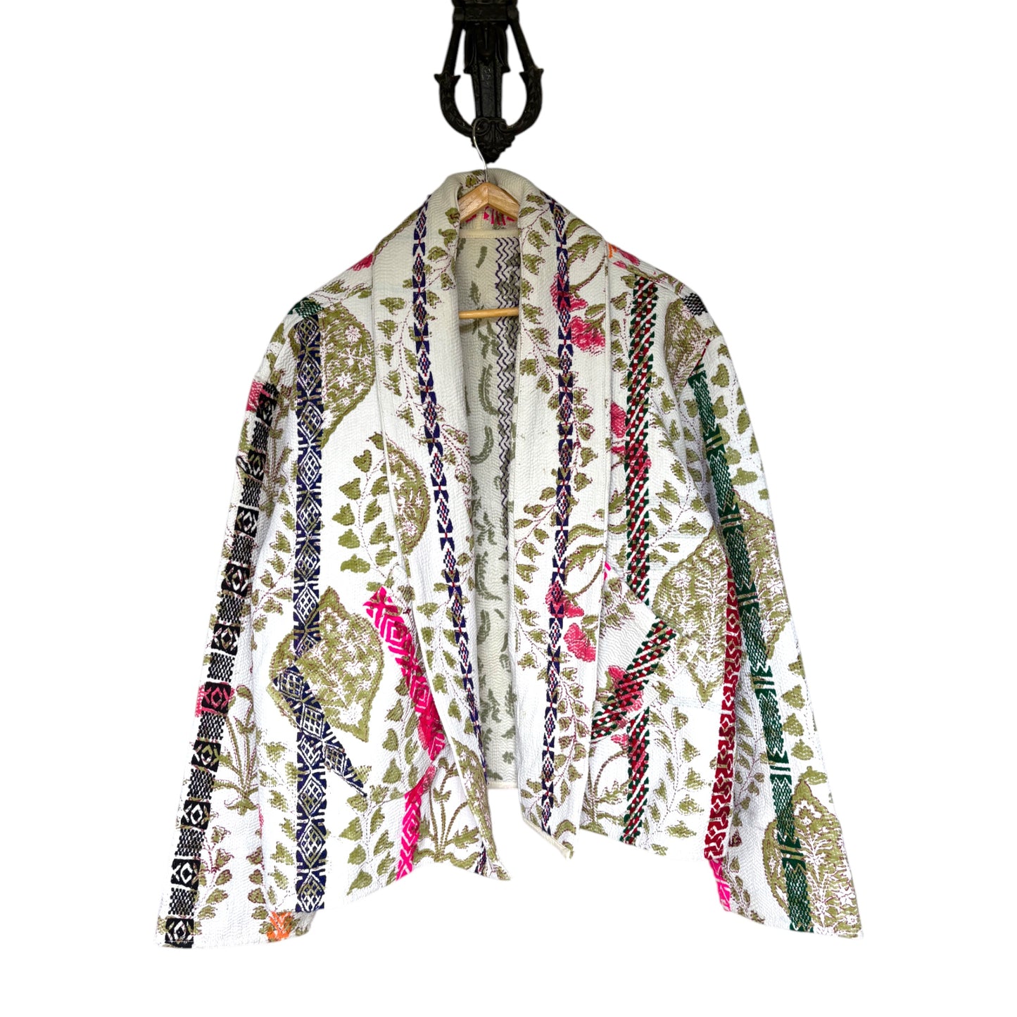 Moghul Cream Olive Short Kantha Coat