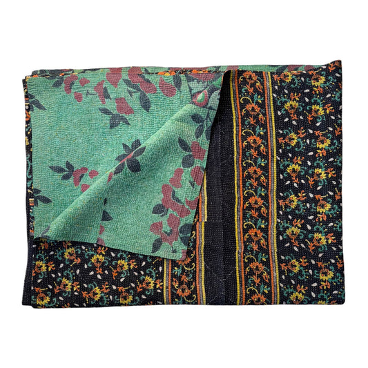 Navy coral and yellow kantha quilt