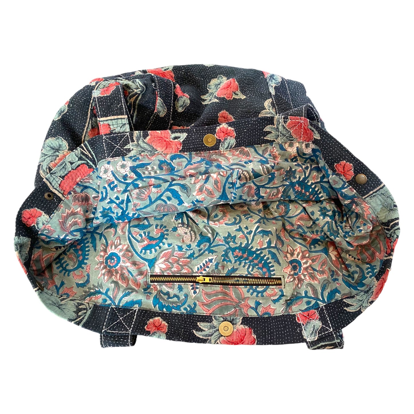 Lining for navy Kantha tote bag