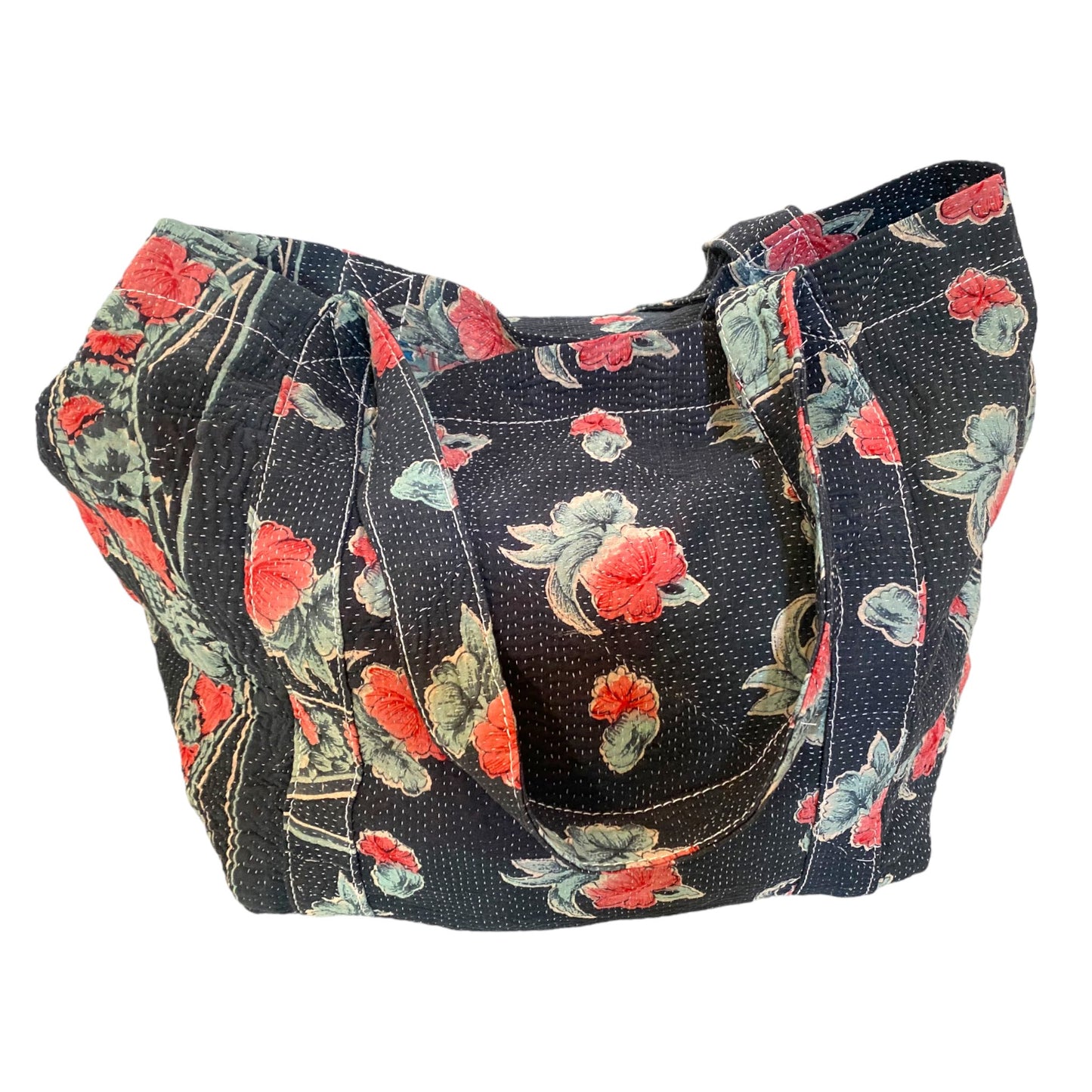 Navy kantha soft tote bag