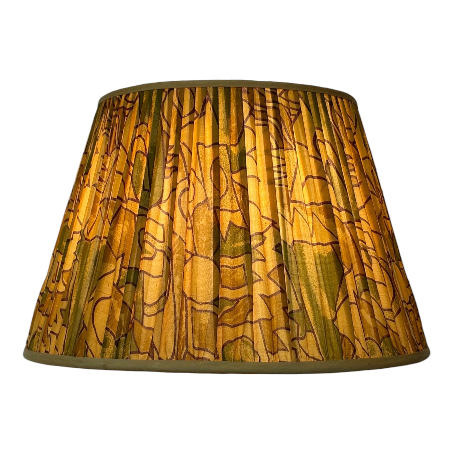 Ochre geometric lampshade lit
