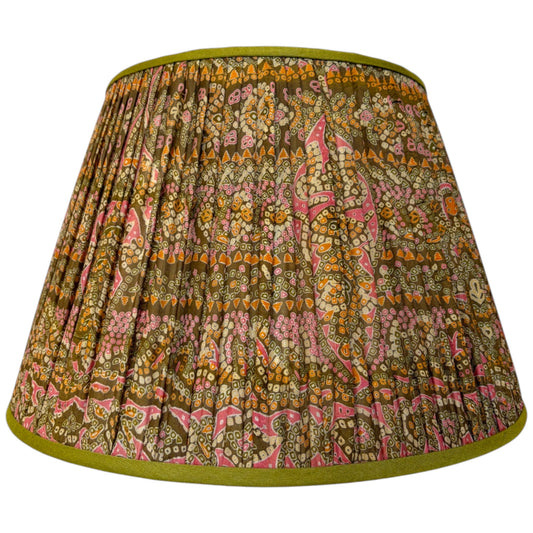 Olive & Pink Paisley gathered lampshade on its own with an all-over paisley print and olive green trim