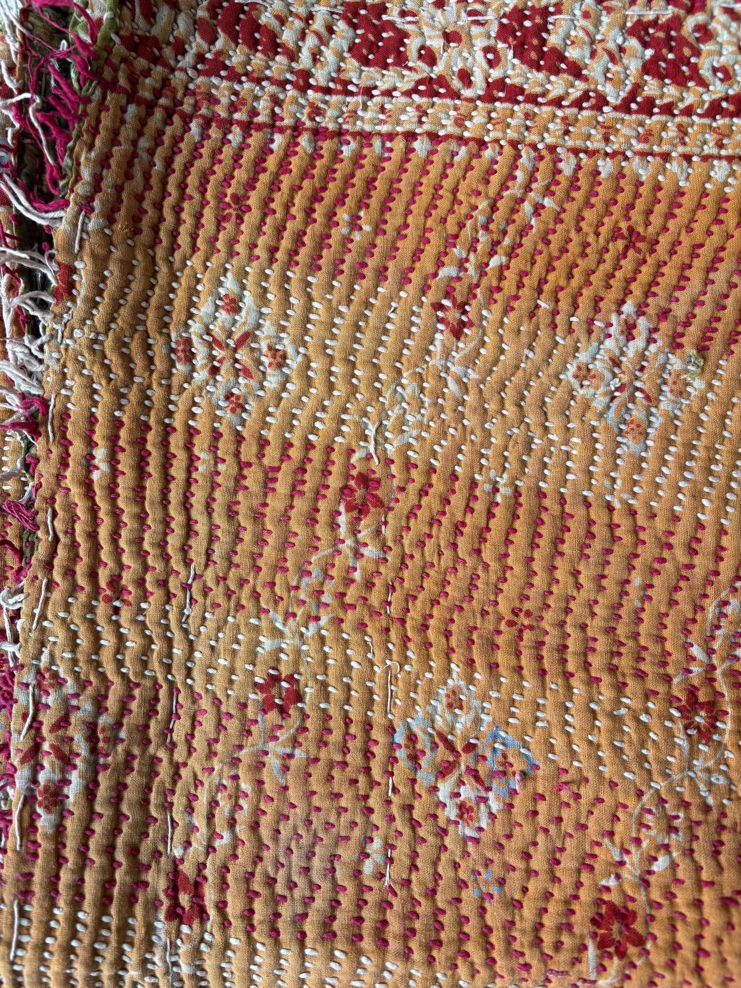 Orange and green Kantha Rug