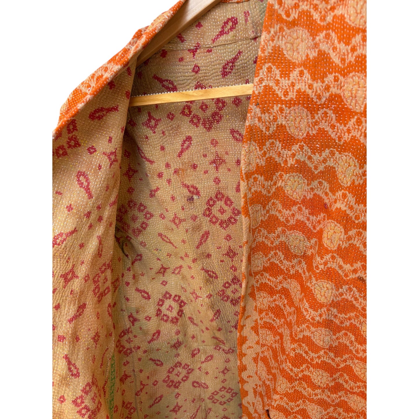 Kantha coat orange close up