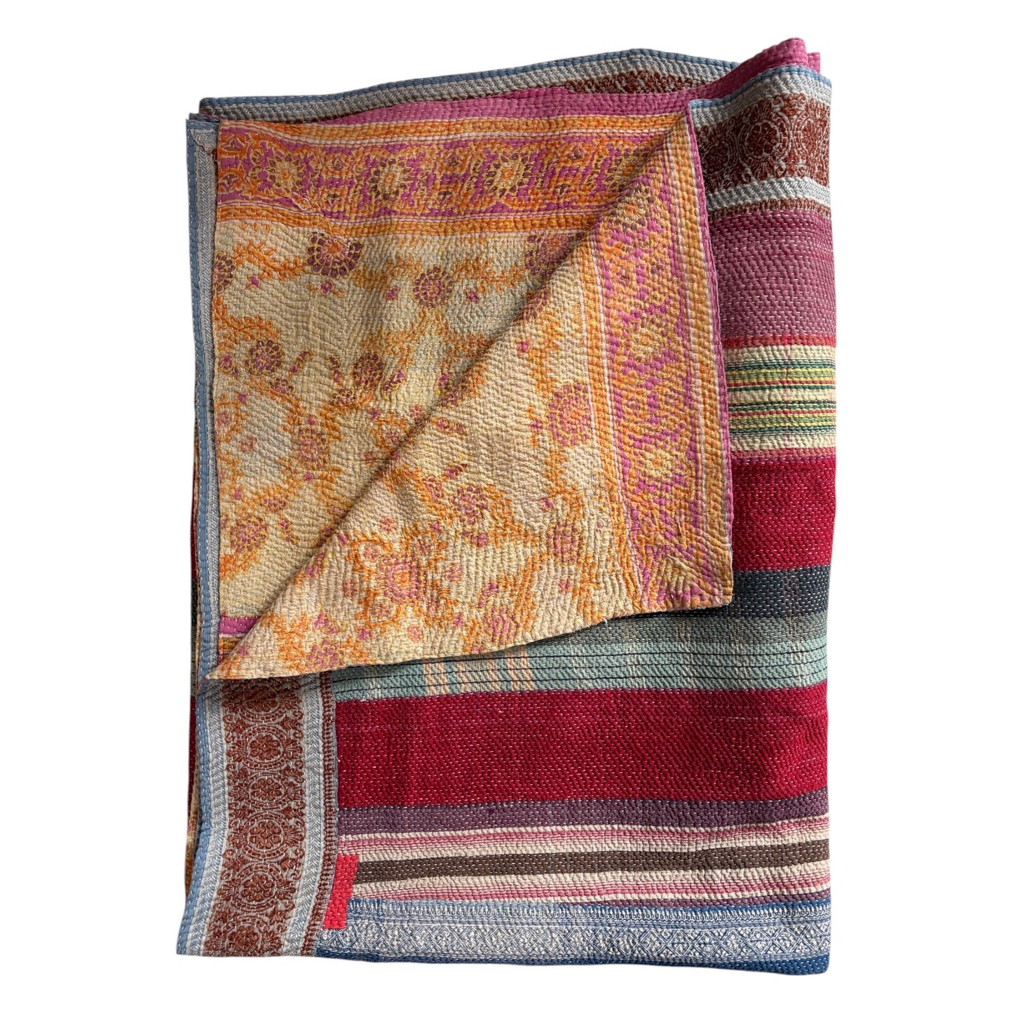 orange and pink kantha