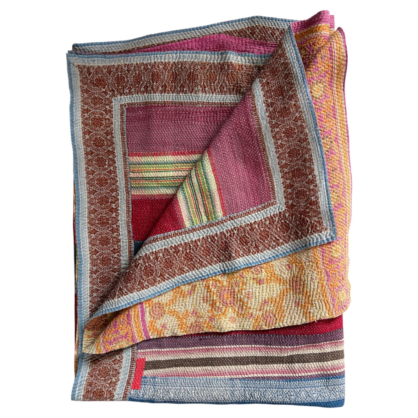 orange pink kantha quilt cotton