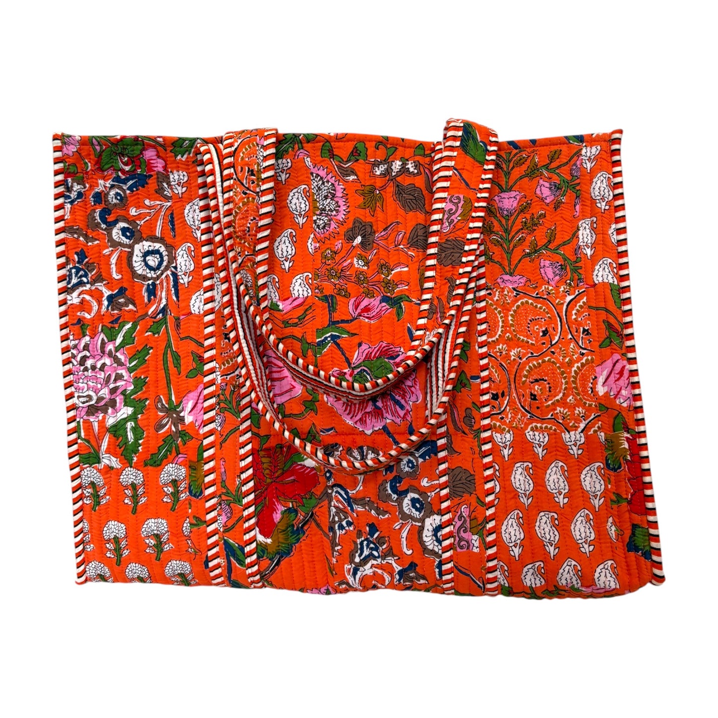 quilted orange tote bag